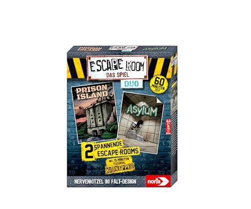 Noris 606101838 - Escape Room DUO, Familien und Gesellschaftsspiel für Erwachsene, inkl. 2 Fällen und Promo Fall mit neuartigem Falt-Mechanismus, ab 16 Jahren von Noris