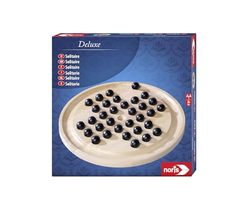 Noris 606102032 - Deluxe Solitaire Spiel aus Holz (22 cm) - Spiele-Klassiker in hochwertiger Holz-Ausführung mit Brett und 33 Kugeln, Spiel für 1 Person, für Erwachsene und Kinder ab 6 Jahre von Noris