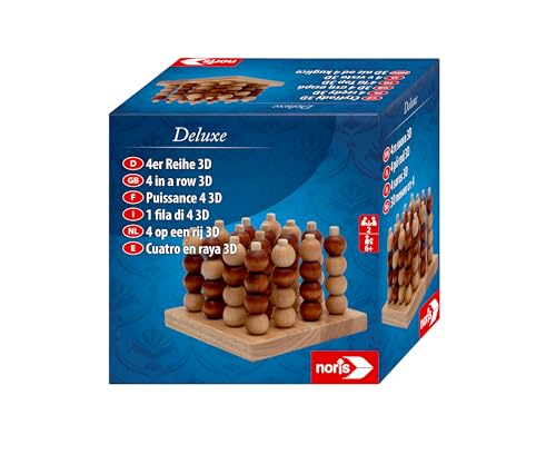 Noris 606102033 - Deluxe 4er Reihe 3D aus Holz - Spiele-Klassiker in hochwertiger Holz-Ausführung mit 64 Kugeln, für Kinder ab 6 Jahre und Erwachsene, Strategie-Spiel für 2 Spieler von Noris