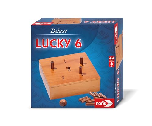 Noris 606102046 - Deluxe Lucky 6 (Würfelspiel ab 6 Jahre) - Spiele-Klassiker Super Six in hochwertiger Holz-Ausstattung für Erwachsene und Kinder, 2-6 Spieler, ca. 20 Min. Spiel-Dauer von Noris