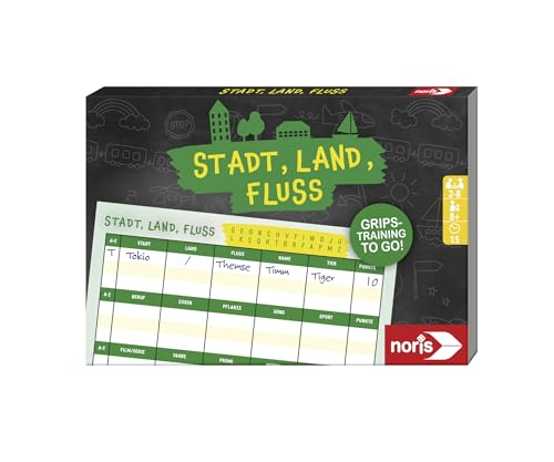 noris 606192091 Stadt, Land, Fluss Spielbock mit 100 Blatt - Format 21 x 14,8 cm - Spielspaß für Zuhause und unterwegs, Für 2 bis 8 Spieler im Alter ab 8 Jahren von noris