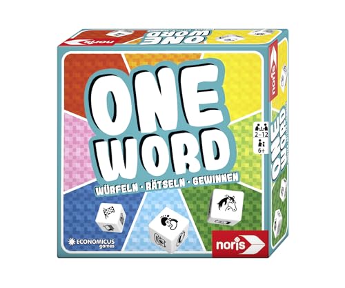 noris 606101979 One Word, das rasante Ratespiel für die ganze Familie ab 6 Jahren, mit Spielkarten und Symbolwürfeln, Für 2 bis 12 Spieler von Noris