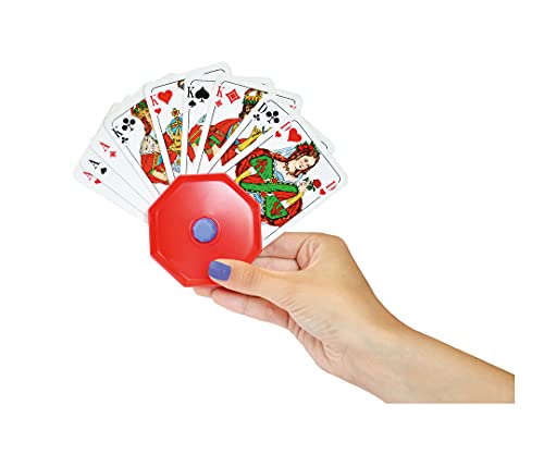 Noris 606154619 Spielkartenhalter aus Kunststoff - problemlos auffächern, halten und abstellen, ab 3 Jahren, Rot von Noris