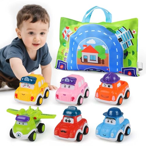 Auto Spielzeug ab 3 Jahre Junge Mädchen, Auto Kinder Spielzeug, 6 Stück Rückziehauto Spielzeug, Mini Reibungsantrieb Spielzeugauto mit Spielmatte Aufwahrungstasche, Auto Spielzeug Geschenk für Kinder von Norkbeng