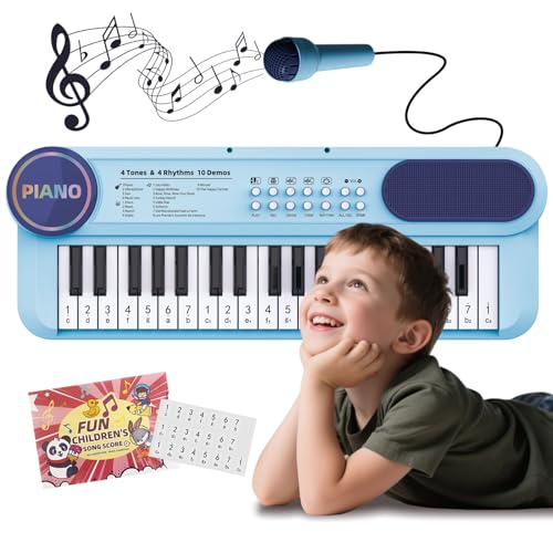 Elektronisches Klavier Keyboard für 2 Jahre alte Mädchen, 37 Tasten Blau Tragbares Instrument mit Mikrofon, Musikalische Klanggeschenke für Kinder im Alter von 3 4 5 6 Jahren von Norkbeng