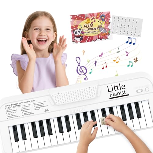 Kinder Klavier Keyboard Spielzeug Weiße Kinder Klaviatur, 37 Tasten Tragbares Musikinstrument für Jungen und Mädchen ab 2-5 Jahren, Musikspielzeug, Geburtstag von Norkbeng