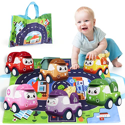 Auto Spielzeug Baby Kinder, Mini Auto Set Spielzeug mit Spielmatte Aufwahrungstasche,Go Cartoon Construction Cars Vehicle Set – Kleinkindergeschenk für Jungen und Mädchen von Norkbeng