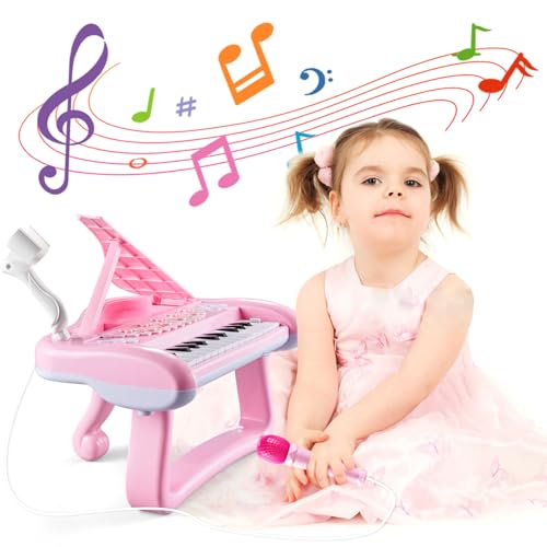 Rosa Kinderklavier für Mädchen 2-5 Jahre, 22 Tasten Musikinstrument mit Mikrofon, Tragbar Multifunktional, Pädagogisches Spielzeug Rosa Kinderklavier für Mädchen 2-5 Jahre, 22 Tasten Musikinstrument mit Mikrofon, Tragbar Multifunktional, Pädagogisches Spielzeug von Norkbeng