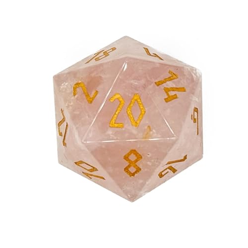 Norse Foundry Rosenquarz Boulder® 30 mm D20 Würfel - handgeschnitzter rosa Rosenquarz mit Goldgravur, Sammel-RPG-Stanzform für Dungeons & Dragons, Tischspiele von Norse Foundry