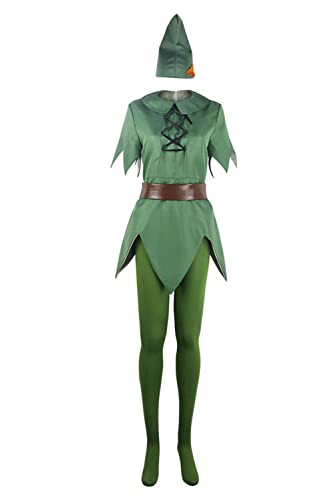 NoryNick Peter Kostüm mit Hut Gürtel Strumpfhose Pan Cosplay Anzug für Damen Heeren Erwachsene Wendy Karneval Verkleidung (Large) von NoryNick