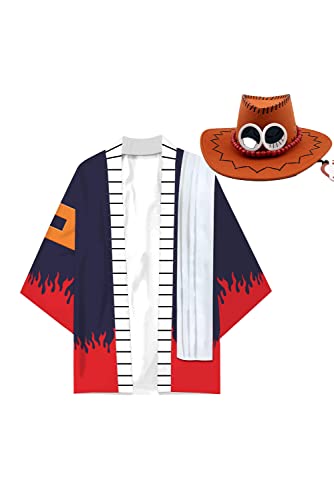 NoryNick Portgas D Ace Cosplay Kostüm Umhang Hut Set Halloween Karneval Anzug Outfits, Schwarz , 3XL NoryNick Portgas D Ace Cosplay Kostüm Umhang Hut Set Halloween Karneval Anzug Outfits, Schwarz , 3XL von NoryNick