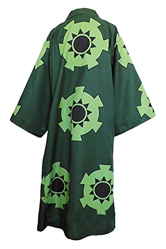 NoryNick Roronoa Zoro Cosplay Kostüm Anime Cloak Wano Country Kimono Cape Lange Robe Unisex, grün, Medium von NoryNick