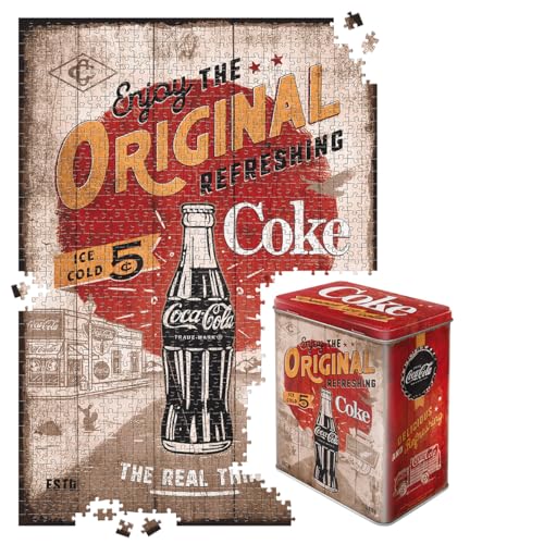 Nostalgic-Art Retro Puzzle 1000 Teile, 68 x 48 cm, Coca-Cola – Highway 66 – Geschenk-Idee für Coke-Fans, Original Lizenzprodukt (OLP), für Erwachsene, in Vintage-Metalldose als Geschenkverpackung von Nostalgic-Art