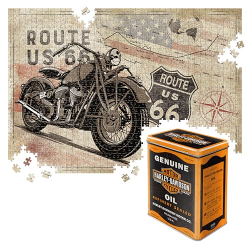 Nostalgic-Art Retro Puzzle 1000 Teile, 68 x 48 cm, Route 66 – Bike Map H-D Genuine Oil – Geschenk-Idee für Amerika-Fans, für Erwachsene, in Vintage-Metalldose als Geschenkverpackung Nostalgic-Art Retro Puzzle 1000 Teile, 68 x 48 cm, Route 66 – Bike Map H-D Genuine Oil – Geschenk-Idee für Amerika-Fans, für Erwachsene, in Vintage-Metalldose als Geschenkverpackung von Nostalgic-Art