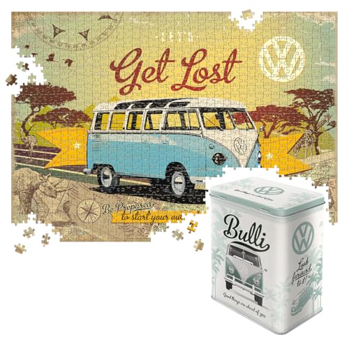 Nostalgic-Art Retro Puzzle 1000 Teile, 68 x 48 cm, VW Bulli – Good Things – Volkswagen Bus Geschenk-Idee, Original Lizenzprodukt (OLP), für Erwachsene, in Vintage-Metalldose als Geschenkverpackung von Nostalgic-Art