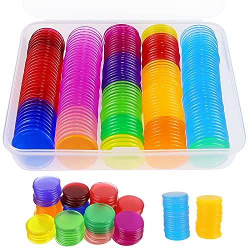 GZcaiyun 200 STK Bingo Chips, 18 mm Plastik Spielchips Transparent für Bingo Spielkarten Mathe Üben Anzahl der Spielchips, mit Aufbewahrungsbox(Zufällige Farbe) von GZcaiyun