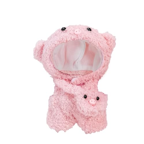 Novadex Kleidung für 17 cm große Puppen, kompatibel mit Labubu, süßes Hoodie-Outfit mit Zubehör für Sammler (rosa Schwein) von Novadex