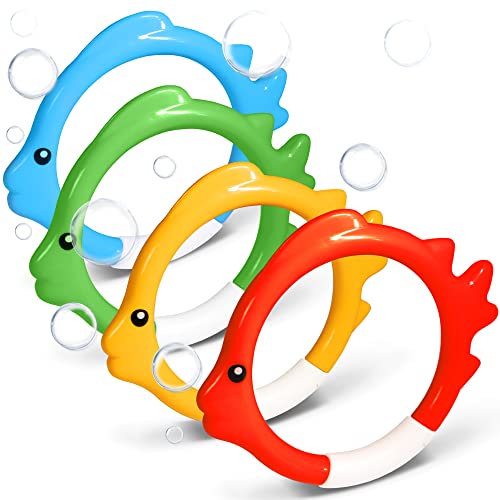 Novelty Place 4 Piece Diving Ring Set - Wurf-, Tauch- und Apportierspielzeug, Zubehör für Unterwasserschwimmbadspiele - Fischförmige Tauchringe für Kinder von Novelty Place