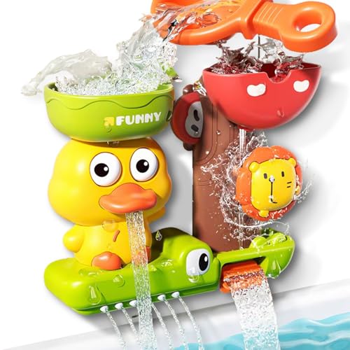 Wasserspielzeug ab 1 Jahr - 3-Fach Saugnapf Baby Badespielzeug mit Ente & Löwe, Lernspielzeug für Badewanne, Interaktives Wasserspielzeug Geschenk für Jungen/Mädchen (BPA-frei) von Nsawtasche