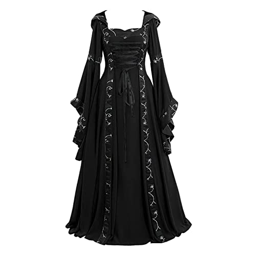 Nsercvb Halloween Kostüm Damen,Damen Renaissance Schwarz Mittelalter Kleid Kleidung Gothic Viktorianische Mittelalterliche Ballkleider Maskerade Fasching Karneval Halloween Cosplay Kostüm, 3XL von Nsercvb