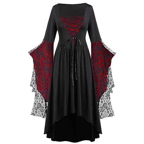 Nsercvb Halloween Kostüm Damen,Damen Renaissance Schwarz Mittelalter Kleid Kleidung Gothic Viktorianische Mittelalterliche Ballkleider Maskerade Fasching Karneval Halloween Cosplay Kostüm von Nsercvb