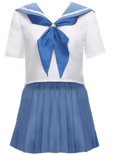 Nsoking Anime Cosplay-Anzug für Damen, blaues Kostüm, Matrosenkleid, Schuluniform, Halloween-Outfit (blau, klein) von Nsoking