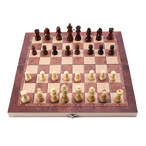 Ntcpefy 3-in-1 Holzschach-Set, Brettspiele, Reisespiele, Schach, Backgammon, Zugluft von Ntcpefy