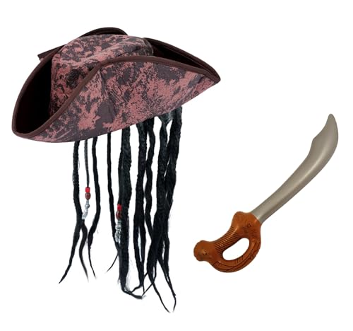 NuJake Piratenkostüm für Kinder, Hut und aufblasbares Schwert, Set Jack Jungen und Mädchen, Karibik-Kostüm, Party, 7–12 Jahre von NuJake