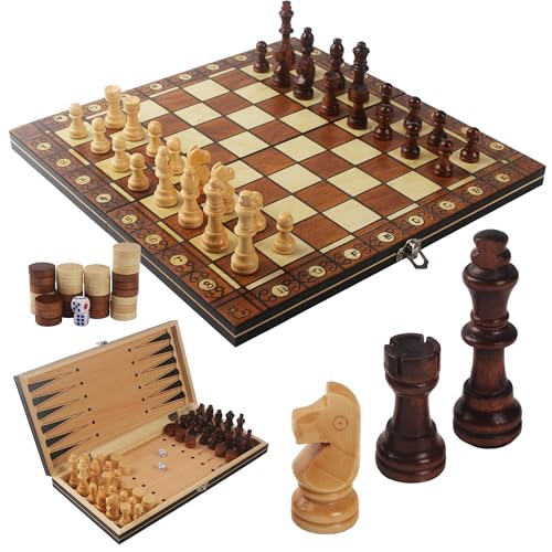 Schachspiel,3-in-1MagnetischesSchachspielausHolz, 34 x 34 cm Schachspiel Magnetisch,Faltbares magnetisches schachspiel, Schach für Kinder, geeignet für Partys, Familienaktivitäten von Nuangoo