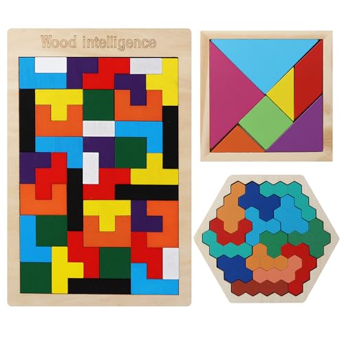 Tangram Holzpuzzle Set,Tangram für Denkspielzeug,Tangram Kinder,Spielzeug Tangram Kinder ab 4,Fördert Phantasie und logisches Denken Tangram Erwachsene,Montessori Puzzle von Nuangoo