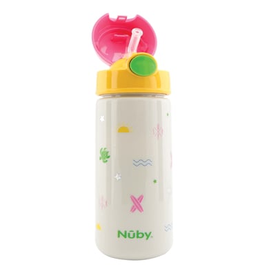 Nûby Becher mit weichem Trinkhalm und Druckknopf 540ml in pink von Nuby