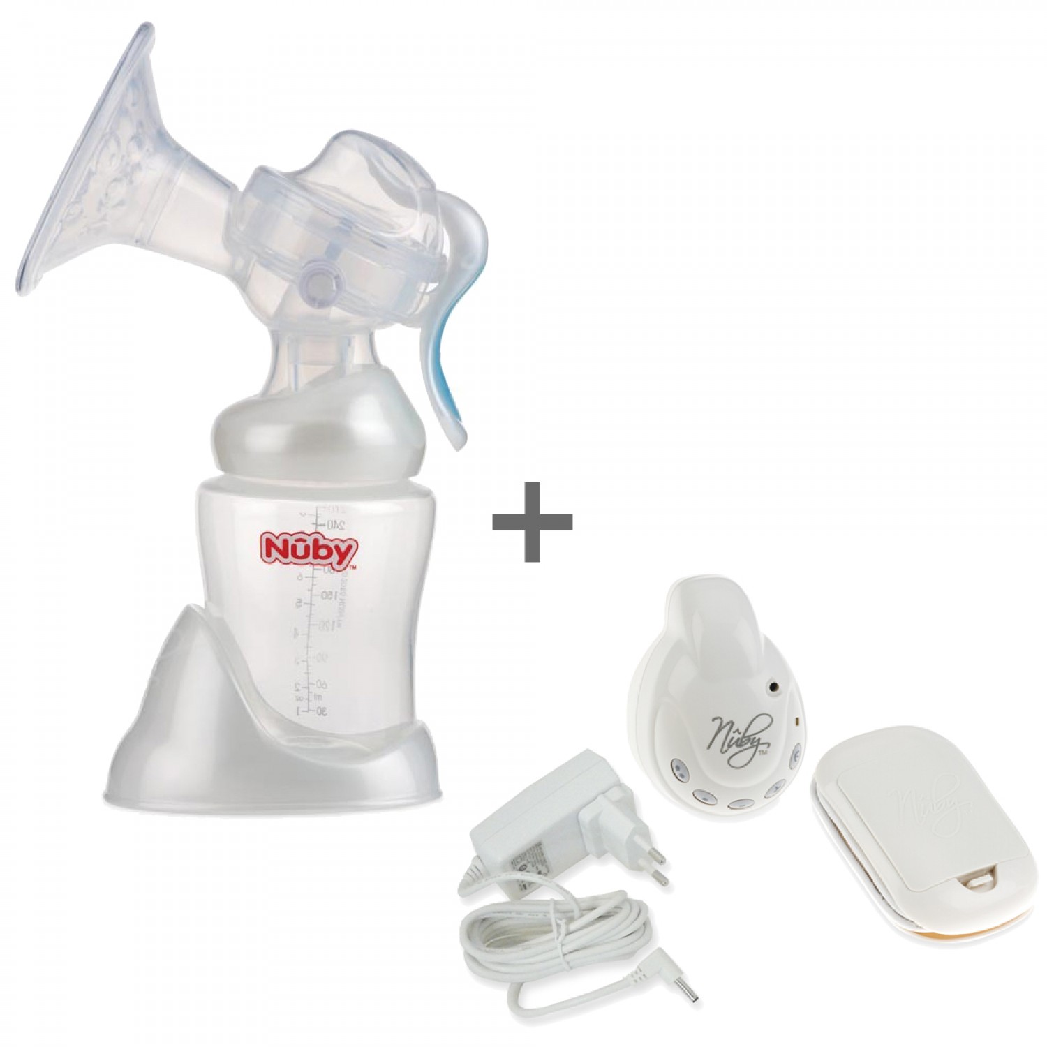 Nuby manuelle Milchpumpe mit Base + SoftFlex Elektromechanismus von Nuby