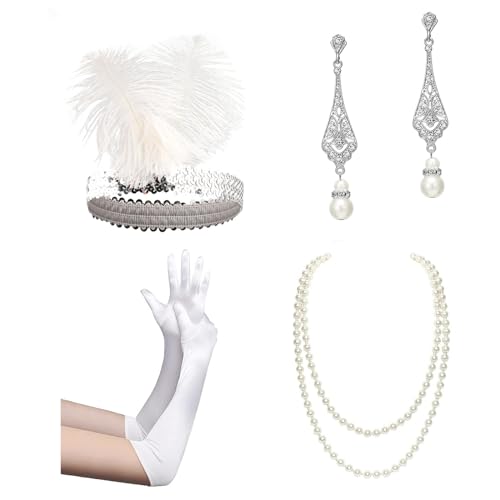 1920er Jahre Accessoires Set für Frauen Brüllende 20er Jahre Zubehör Flapper Kostüm mit 20er Jahre Stirnband Halskette Handschuhe Ohrring 1920er Jahre Accessoires Set für Frauen Brüllende 20er Jahre Zubehör Flapper Kostüm mit 20er Jahre Stirnband Halskette Handschuhe Ohrring von Nucelit