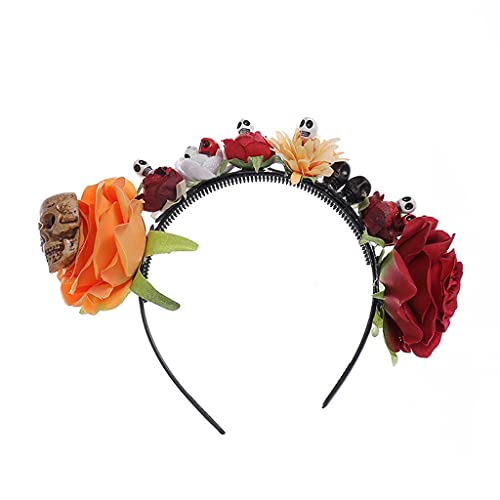 Blumenschädel Stirnband Cosplay Kopfbedeckung für Halloween Handgemachte Rose Schädel Haarband Gothic Kopfschmuck Party Supplies von Nucelit