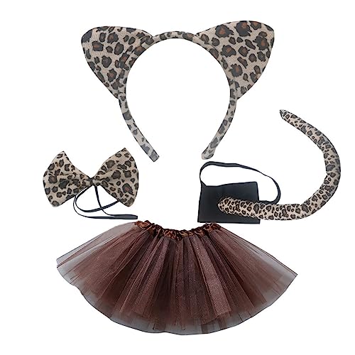 Nucelit 1/3/4-teiliges Katzenkostüm für Kinder, Mädchen, Leoparden-Katzenohren, Stirnband, Schwanz, Fliege, Schwanz, Rock, Tier-Cosplay-Zubehör Nucelit 1/3/4-teiliges Katzenkostüm für Kinder, Mädchen, Leoparden-Katzenohren, Stirnband, Schwanz, Fliege, Schwanz, Rock, Tier-Cosplay-Zubehör von Nucelit