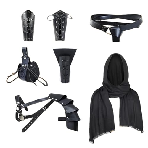 Renaissance-Fair-Cosplay-Zubehör-Set mit Kunstledergürtel, Schulterpanzern, Halterungen, Schal, ritterliche Accessoires, Rollenspiel-Outfit Renaissance-Fair-Cosplay-Zubehör-Set mit Kunstledergürtel, Schulterpanzern, Halterungen, Schal, ritterliche Accessoires, Rollenspiel-Outfit von Nucelit