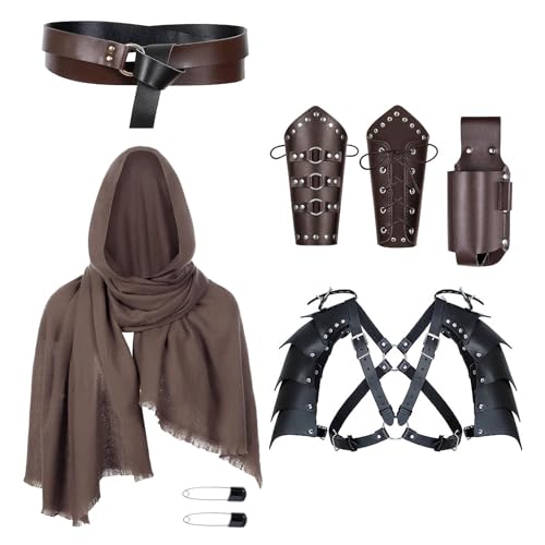Renaissance-Fair-Cosplay-Zubehör-Set mit Kunstledergürtel, Schulterpanzern, Halterungen, Schal, ritterliche Accessoires, Rollenspiel-Outfit Renaissance-Fair-Cosplay-Zubehör-Set mit Kunstledergürtel, Schulterpanzern, Halterungen, Schal, ritterliche Accessoires, Rollenspiel-Outfit von Nucelit