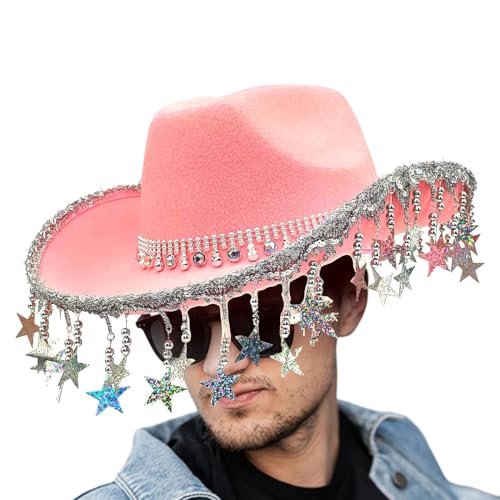 Nudorpn Bling Cowboy -Hüte für Frauen, Cowboyhüte für Party | Cowgirl Hut Western Thema - Glitzernde Kopfbedeckung mit fünffachen Star Quasten für Frauen Maskerade-Event von Nudorpn