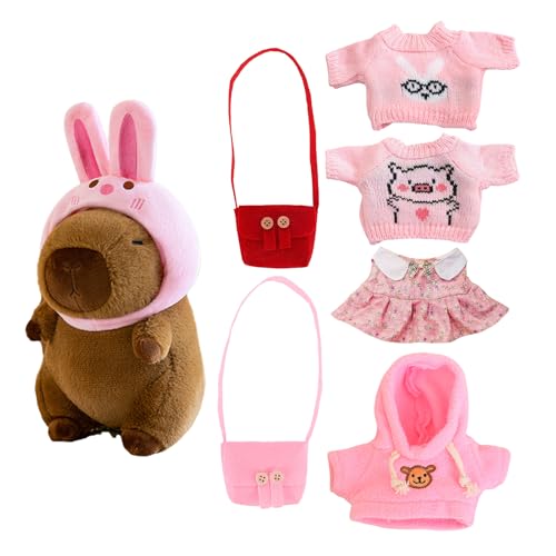 Nudorpn Capybara Plüschtier, 25cm Capybara Kuscheltier mit 7 Kleidung und Accessoires, Weiche Gefüllte Capybara Stofftier für Kinder Home Deko von Nudorpn
