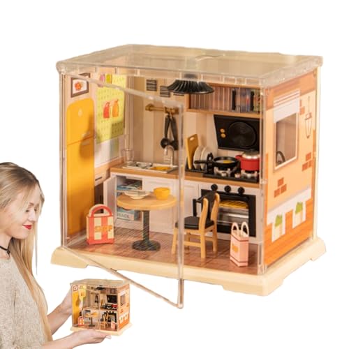 Nudorpn Miniatur Zimmer Bausatz - Schreibtisch Deko Puppenhaus Bausatz,Miniatur Café Küchen Modell Bausatz Für Jugendliche Anzeigeschrank von Nudorpn