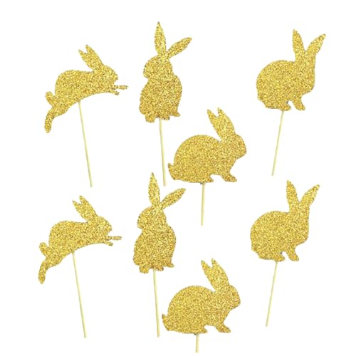 8 PCs 4 Typen Bunny Cupcake Toppers Kaninchenkuchen Toppers Geburtstagsfeier Osterkuchen Dekoration (golden) Cupcake Fiesta Fiesta Dekorationen Party Dekorati von Nuelreva