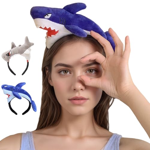 Nuelreva 2pcs Haifisch -Stirnbänder, Ctue weiche und komfortable Haifischhüte für Erwachsene mit elastischen, nicht glänzenden Tierstirnbändern für Männer Frauen Hut von Nuelreva