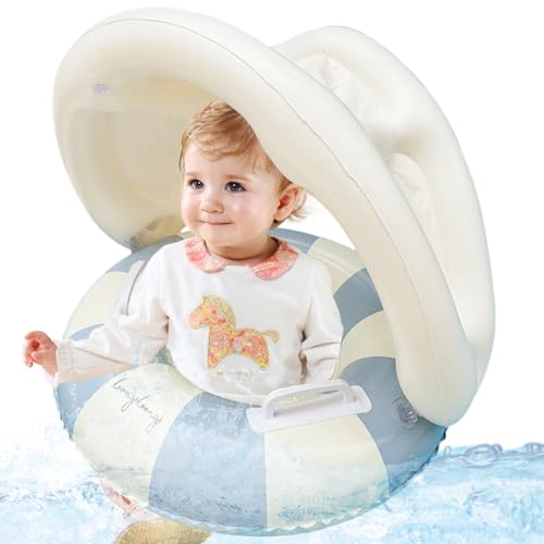 Nuelreva Baby Float mit Baldachin, aufblasbar, weich bequem, Dickes sicheres Babyschwimmen mit abnehmbarem Baldachin und Griff für Mädchen Jungen 0-4 Jahre, Blauer Pool von Nuelreva
