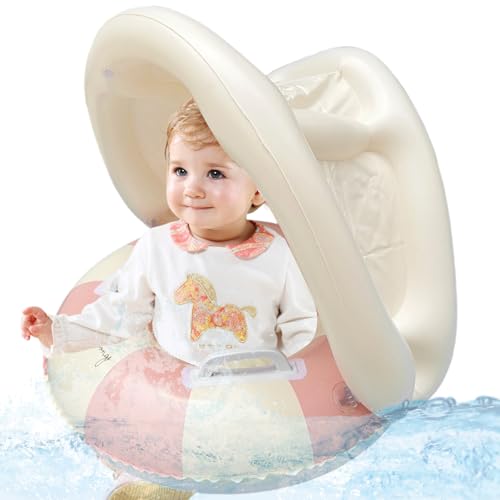 Nuelreva Baby Float mit Baldachin, aufblasbar, weich bequem Dicker, sicheres Babyschwimmen mit abnehmbarem Baldachin und Griff für Mädchen Jungen 0-4 Jahre, Style 2 Pool von Nuelreva