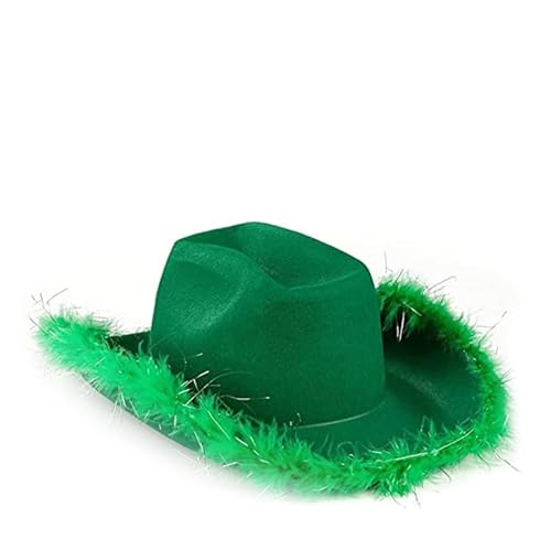 Nuelreva Grüner Cowgirl Hut Fluffy Cowboyhut mit glitzer Weitkrempe Western Party mit einstellbar Nuelreva Grüner Cowgirl Hut Fluffy Cowboyhut mit glitzer Weitkrempe Western Party mit einstellbar von Nuelreva