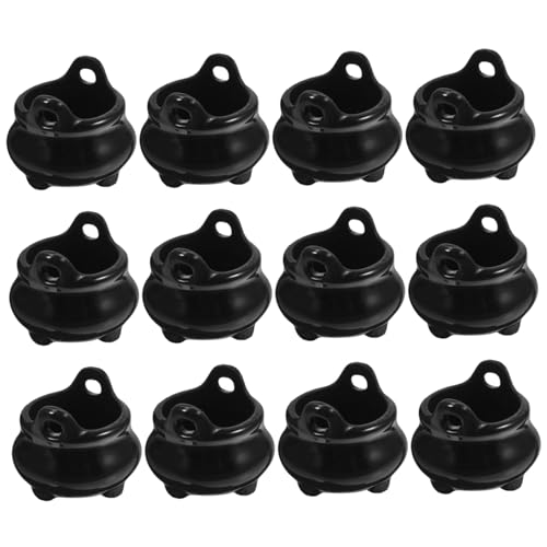 Nuelreva Halloween Mini Kessel 12 pcs 0, 8 x 0, 7 Zoll Plastik Kessel Schwarze Hexen Hanging Pot mit Loch für Halloween Dollhouse Miniaturen, Partybevorzugung Plastik von Nuelreva