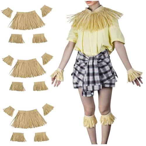 Nuelreva Hawaiianisches Outfit für Mädchen, 3 Sets Elastic Hawaiian Girlandset mit Halskette, Armbändern, Beinbands für Kinder Erwachsene Sommerparty Strandblattrock von Nuelreva