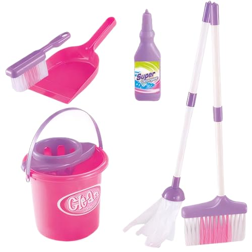 Nuelreva Kinderreinigung Spielzeugset (6pcs) Realistische sichere Kunststoff-Kleinkind-Reinigungsset für Bildung, so tun, als ob Eltern-Kind-Interaktion Kinderbesen für Mädchen Jungen Spielen. von Nuelreva