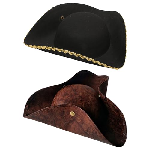 Nuelreva Tricorn Hat Faux Leder Halloween Piratenhut Unisex mit sicherem Knopf bequem kolonial für Erwachsene, Kinder Revolutionär Krieg Kostümgeschenk (braun) Pirat von Nuelreva
