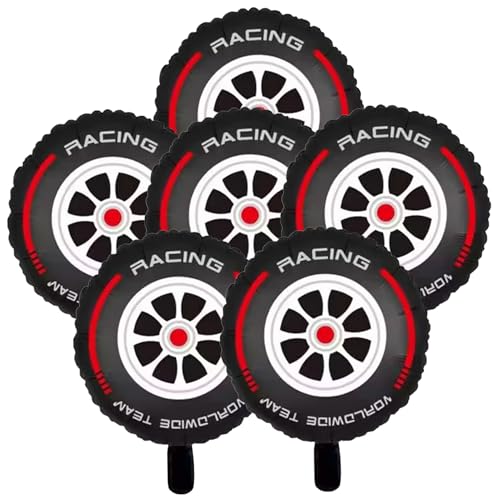 Radballons 6pcs 17 Zoll runde Aluminiumfolie Dekorative Reifenballons Geburtstagsfeier Rennwagen -Party -Dekorationen, Red Stripe Wheel von Nuelreva